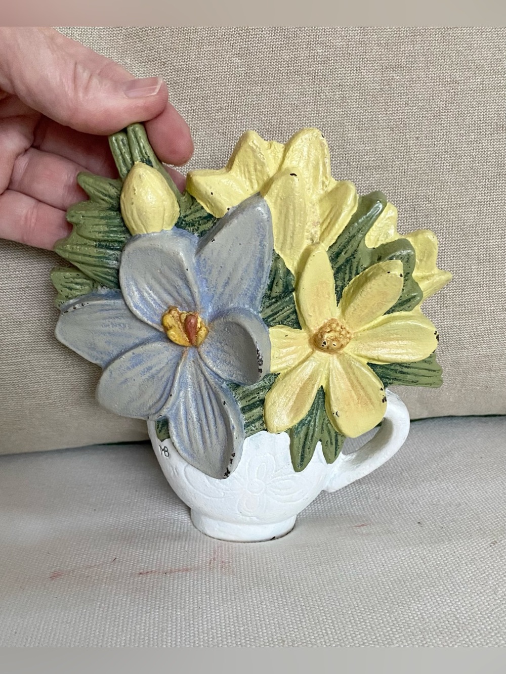 Vintage Marjolein Bastin Cast Iron Teacup Flower Doorstop